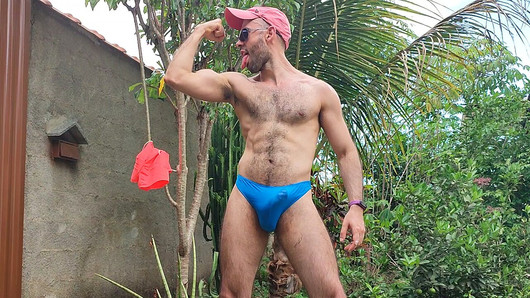 Arms Workout Outdoors in Thong and Masturbating with Louis Ferdinando