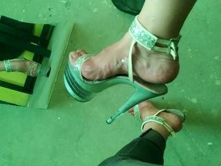 wearing and cu,mming heels