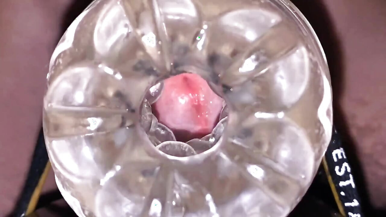 Close-up Cock in Tool for Masturbate Orgasm on Flash