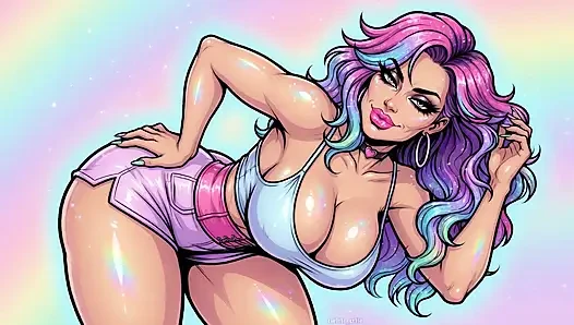 Sexy lang bunte haare frauen-animation