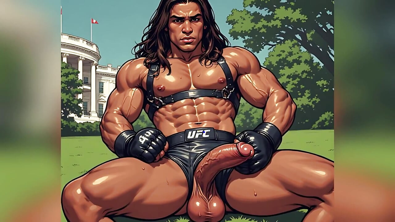 Musculosas boxeadoras nuas e gozando fora da Casa Branca Ai Art
