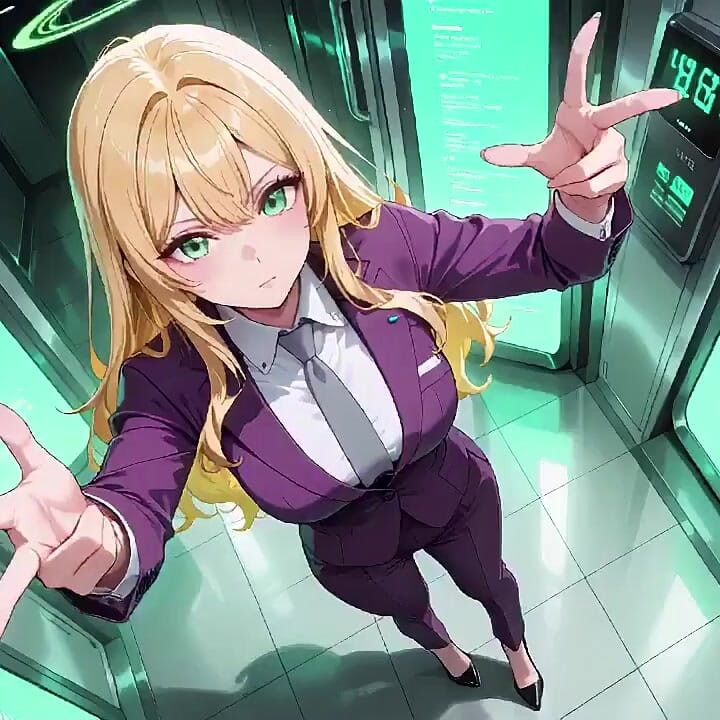Blonde Boss in Purple Suit! Office Train Private Moments. She's Multitasking with Files While Secretly Adjusting Her Skirt...