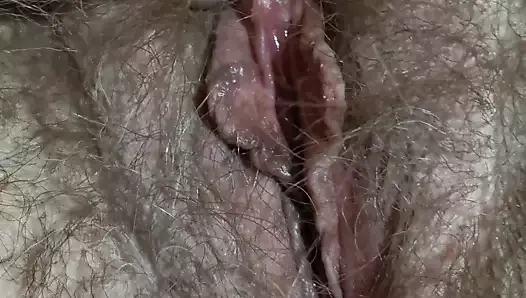 Hairy pussy and lips play