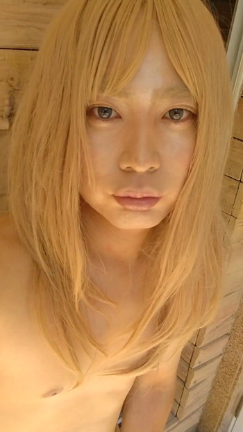 Thrilling moment from "A cross-dressing boy felt good with open-air bath masturbation"