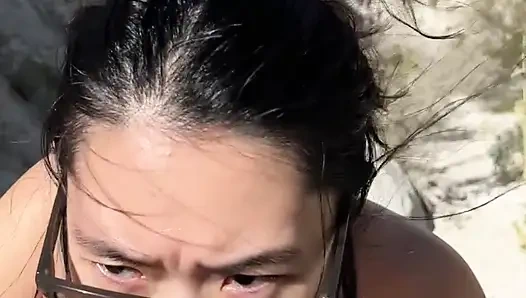 OUTDOOR blowjob while hiking in the desert - AMATEUR WMAF - Cum in Mouth PUBLIC BJ Swallow