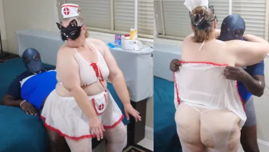 Horny Big Ass SSBBW Blonde Milf Nurse Fucking Black & Gets Pussy Eating Hardcore (Big Wet Pussy Gets Creampie, Moaning