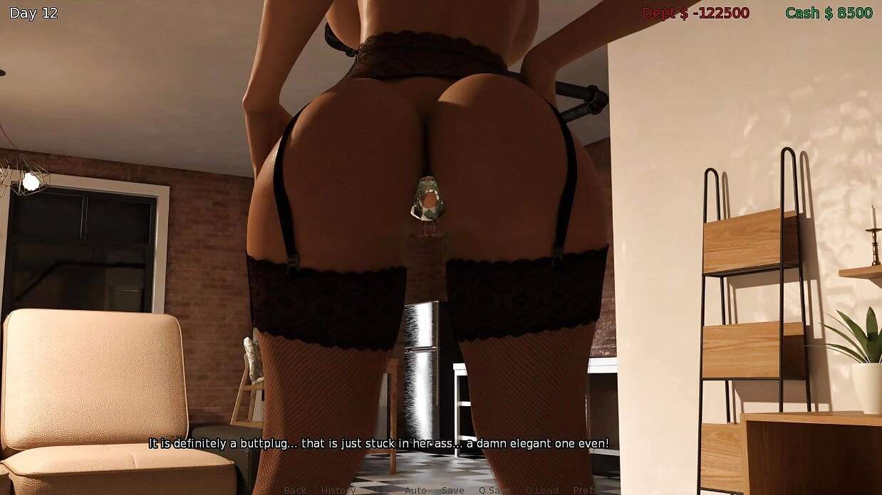Syndig framgång - spel - rollspel - hyresvärdinna visar big butt plug insatt rövhål och stor röv gap