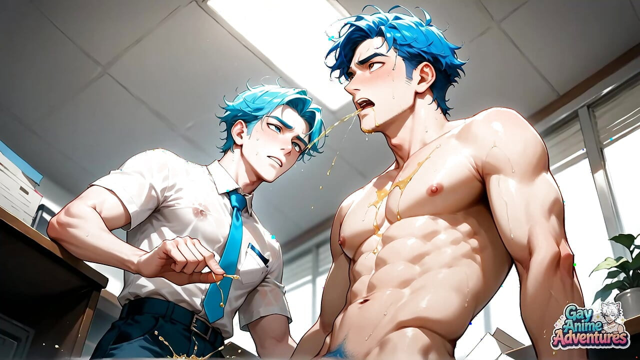 A Gigantic Pop-shot Deluge! Blue-haired Office Climaxes Are the Best Gay XXX Porn!