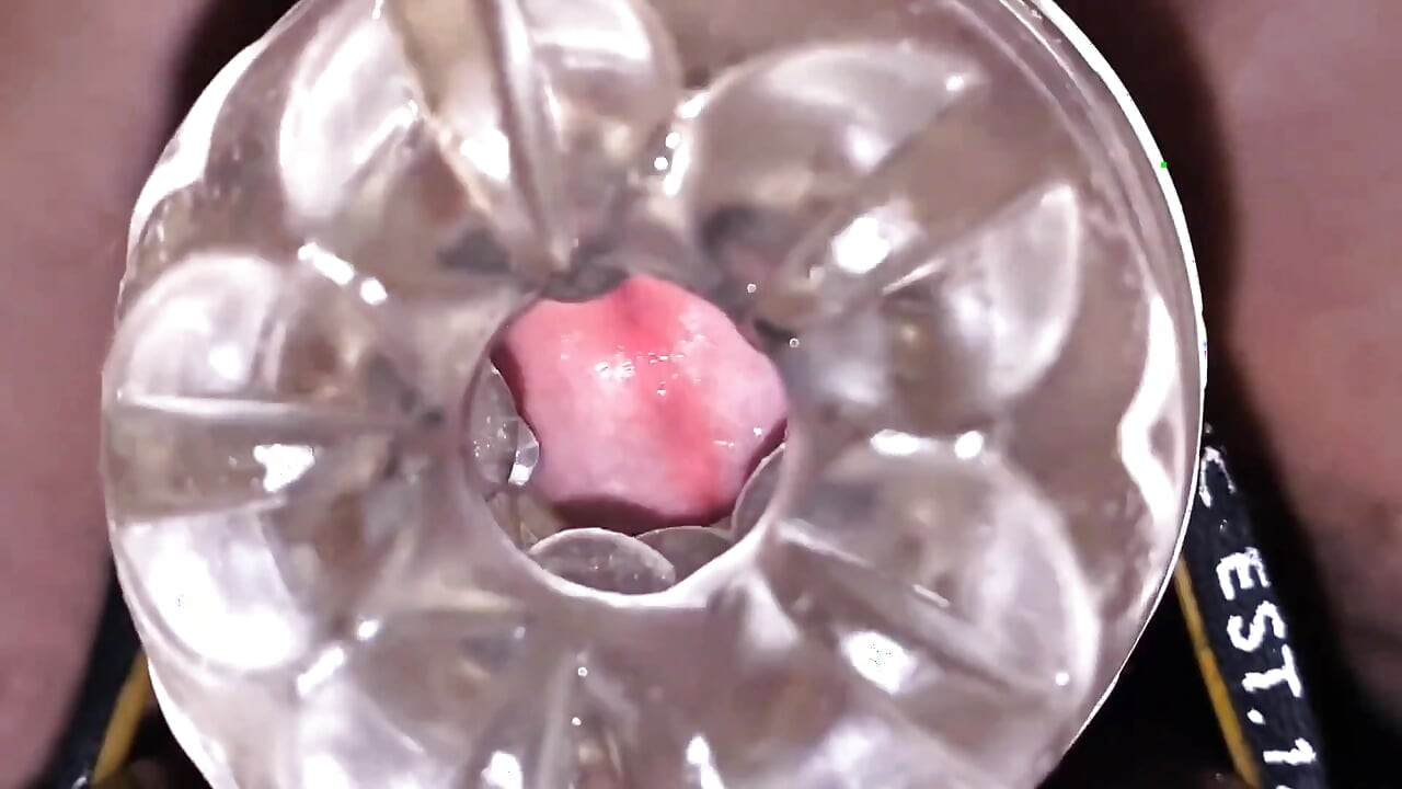 Close-up Cock in Tool for Masturbate Orgasm on Flash
