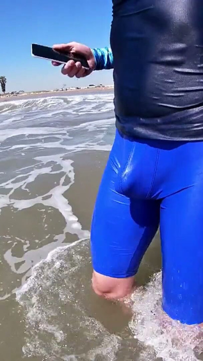 Men and women on the beach get horny seeing my cock in wet spandex | Clip 1