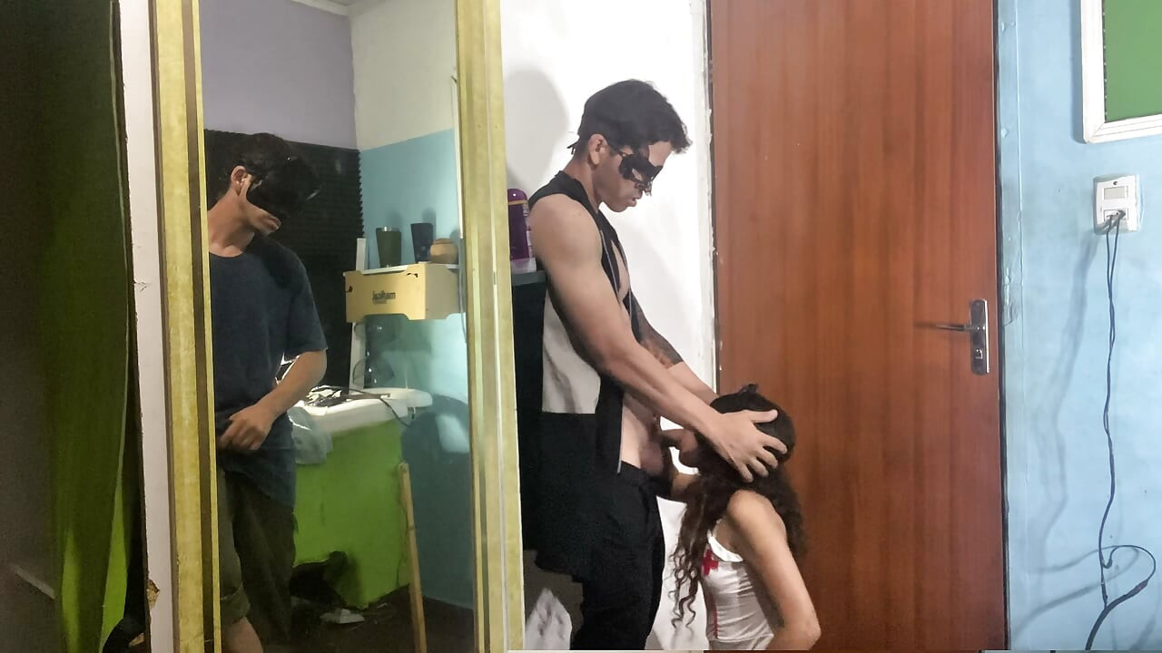 Husband watching wife with masseur