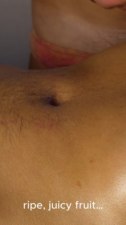 Deep Navel Play Fruit Stuffed & Filled with Cum