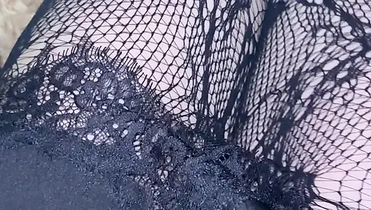 Lange beine in schwarzen strümpfen, und stiefeln