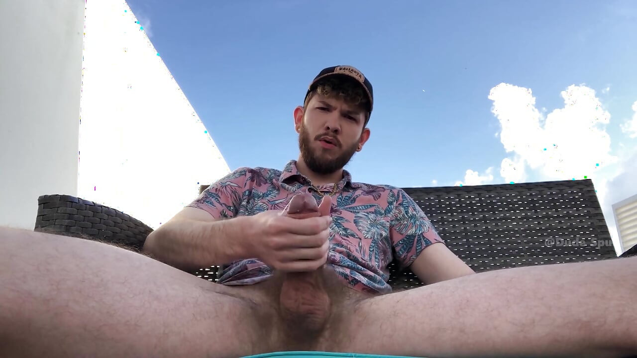 Hairy Hung Exhibitionist Country Hunk Kicks Back & Jerks Off His Big White Cock & Blows a Big Cumshot Outside in Public