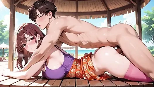Big Tits Hentai Beauty Bounces Passionately on Tropical Porch - Dripping Wet!