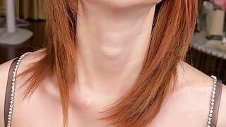 Teen slut April-Maxima gives a Japanese POV blowjob with her big tits out and received a huge facial!