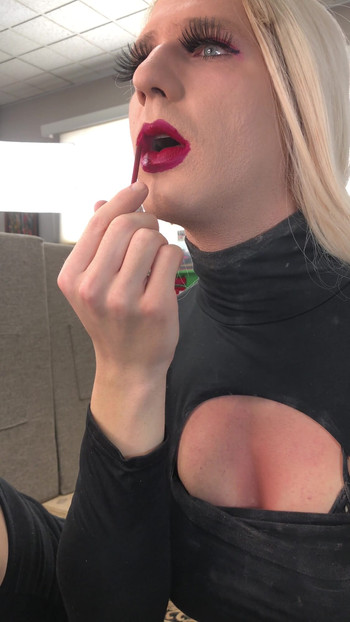 Thrilling moment from "Drag Queen and Woman Putting on Lipliner and Lipstick"
