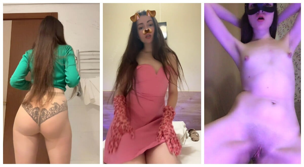 Kompilace TikTok část 3: Brunetka tančí bez spodního prádla, krátké šaty bez kalhotek, punčochy, tanga, striptýz