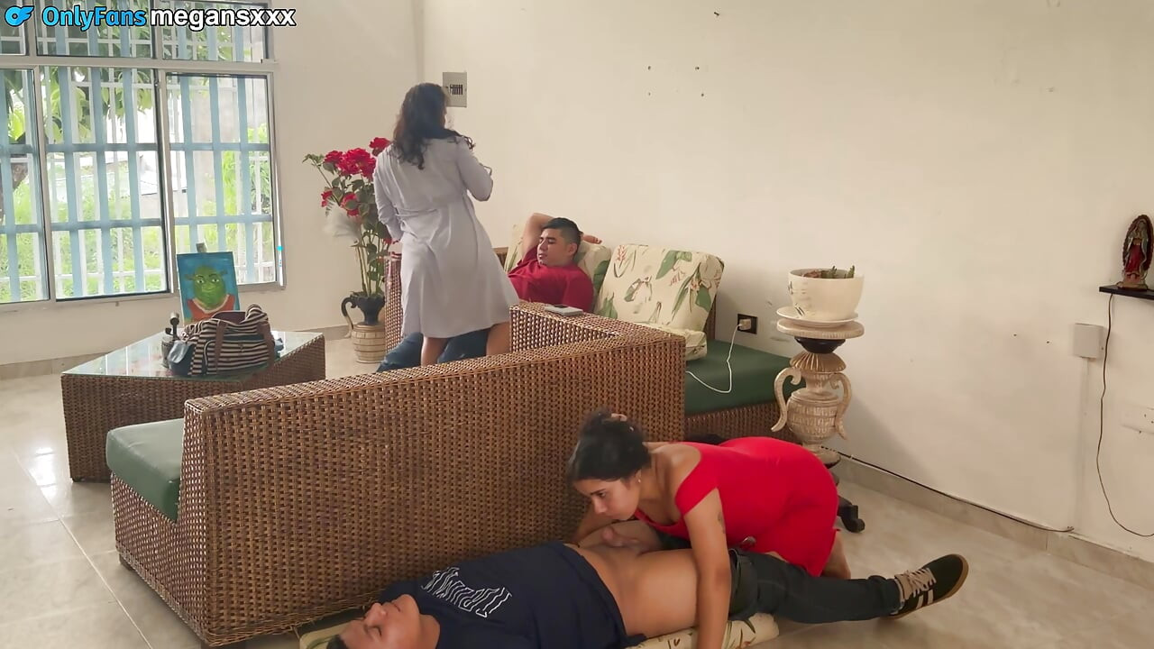 in the living room of my house, neighbors visiting