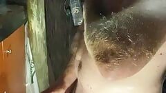 Outside shower and cum in the bar