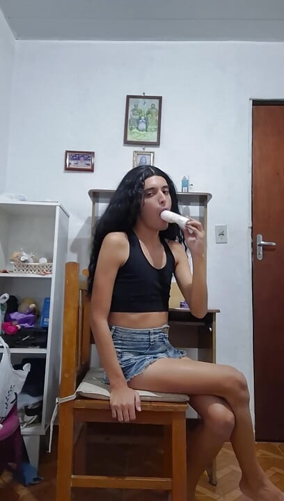 Beautiful shemale sucking deodorant with saliva