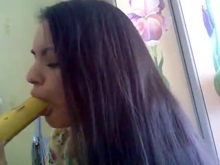 Cute Ukrainian girl vs banana