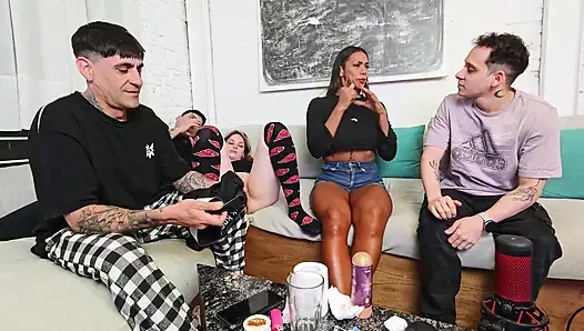 3 vs 3! Truth or dare? Game night with friends turns into amateur orgy!