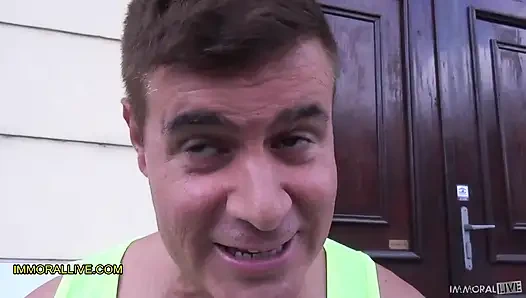 Tattooed dude goes to meet his best buddies new secretary.