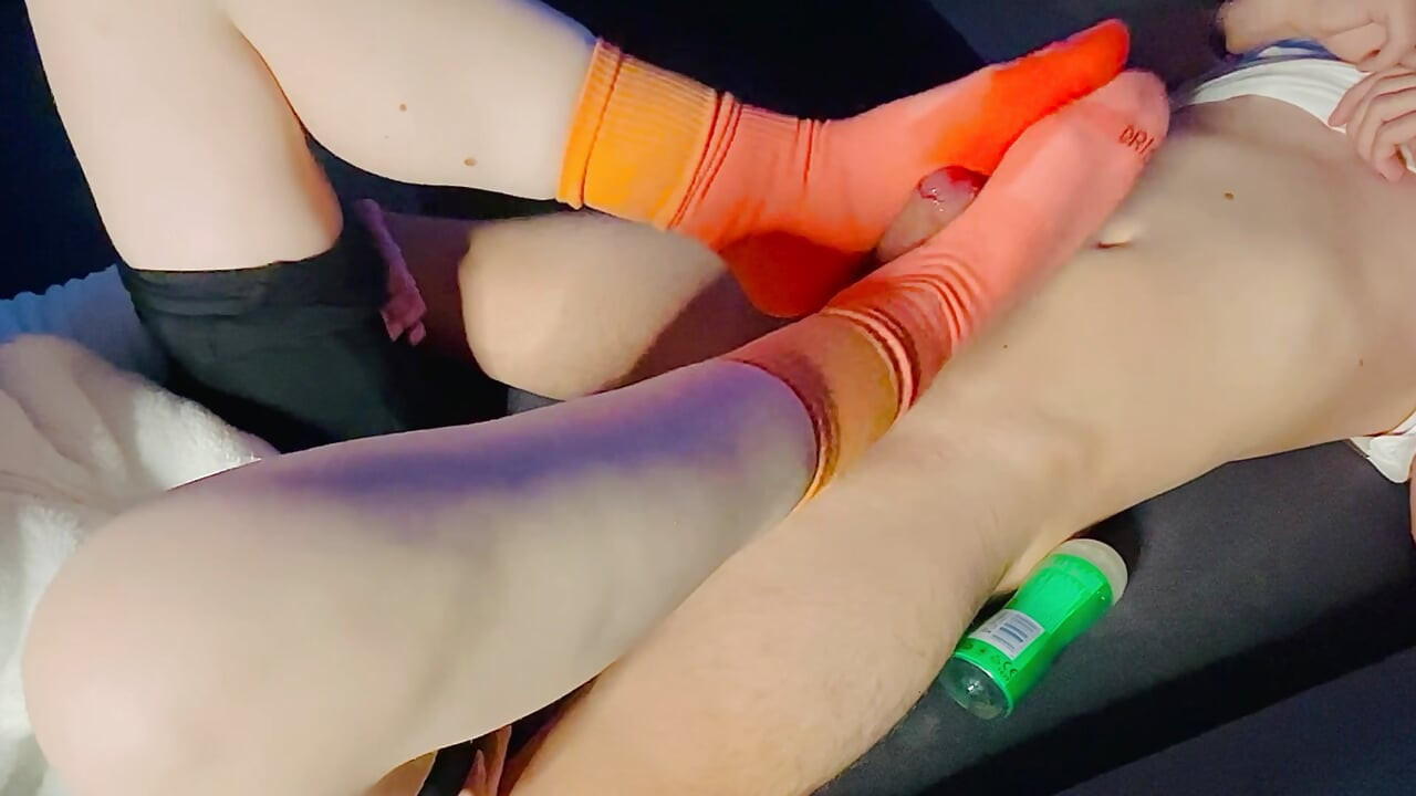 My stepbrother asks me to jerk him off with my orange Nike socks