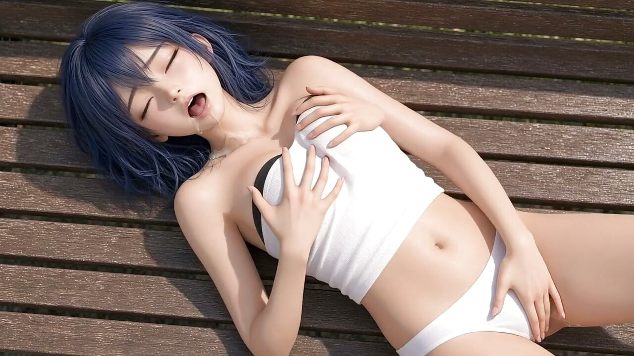 3d Anime workfreak, 5 million Views Special, blue haired Anime Girl in Public Parkbench gets fucked and masturbates