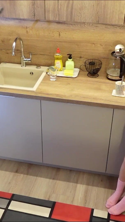 Hot petite skinny blonde girlfriend is in the kitchen teases me with her pink pull over | Clip 3