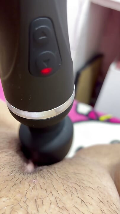 Hot mom plays with her vibrator in her delicious hairy pussy