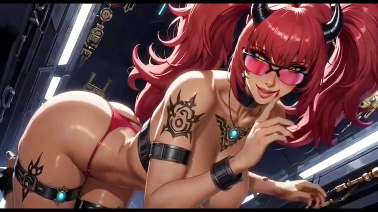245 Cyberpunk rothaarige macht sexy reden und posieren, ai animation