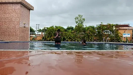 Sperm Floating in the Pool, Hard Sex in the Water, Double Orgasm