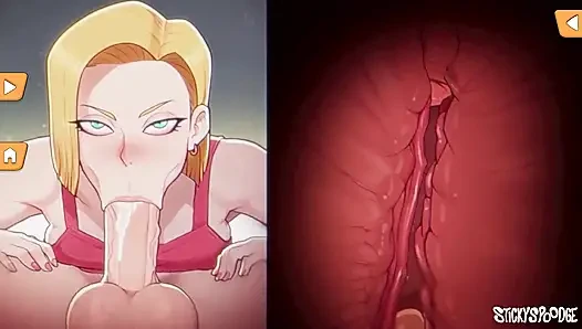 Android 18 Gears Deep - Filling Android 18's face with Milk