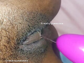 Solo Ebony masturbating with my vibrator and cum all over