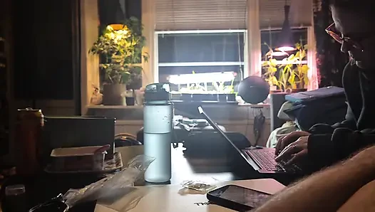 Took my cock out and got helped by working girl in glasses