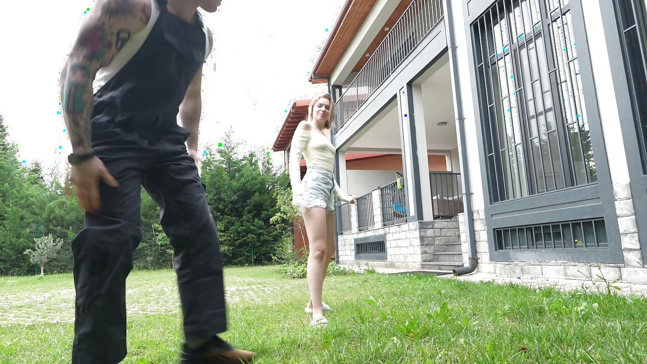 Horny Housewife Ashby Winter Seduced the Gardenaer Sam Garro - Wet T-shirt Leads to Hot Sex