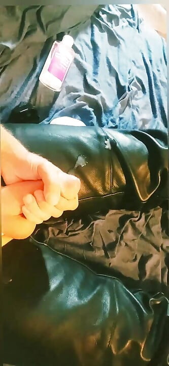 Unloading my balls in a pair of leather chaps