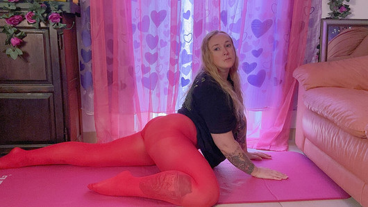 sensual yoga in translucent pantyhose