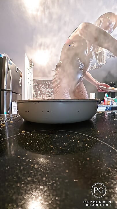 Giantess Serves up Chicken Piccata in 8-inch Heels & Black Lingerie