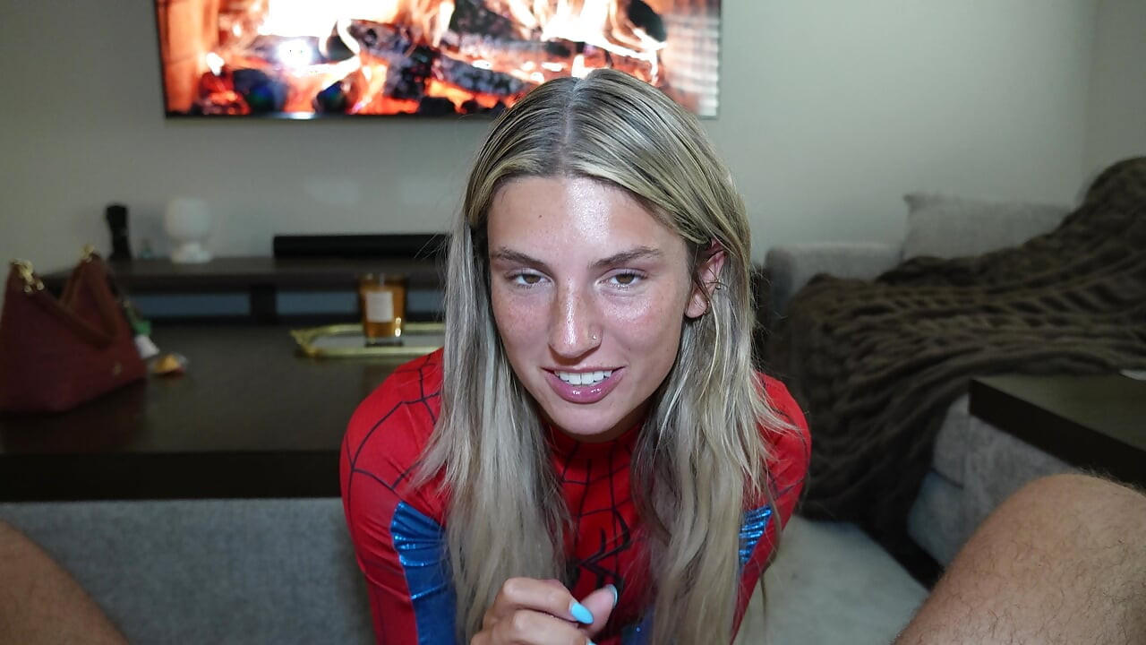 SpiderGirl Gets Covered in a Web of Her Step Bros Cum!