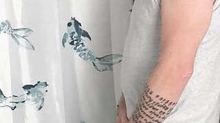 Solo Mature Hung Daddy Pissing an Bating in Bathroom