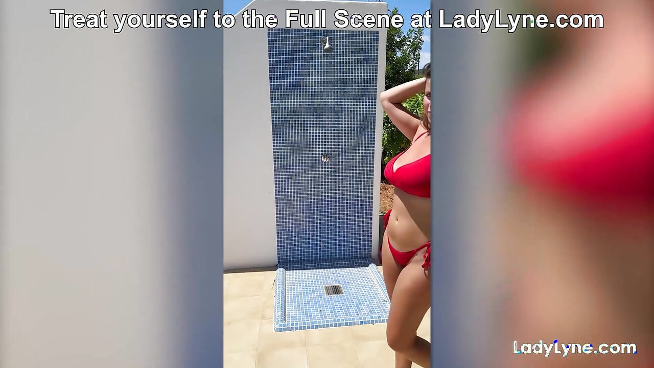 Wet Brunette MILF Lady Lyne Fingers Herself Under Outdoor Shower at LadyLyne