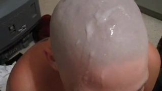 Sexy bald girl cumshot on head