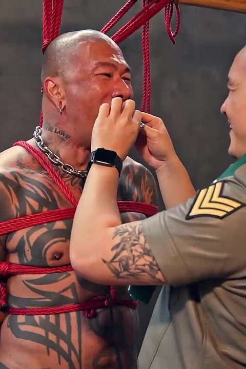 Bound Muscular Damian Dragon Jerks off Massive Cock