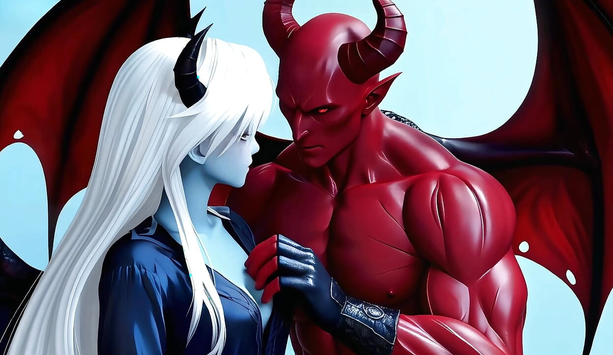 Plavi đavo devojka i crveni đavo, savršeno pušenje kurca, 3P, više ljudi