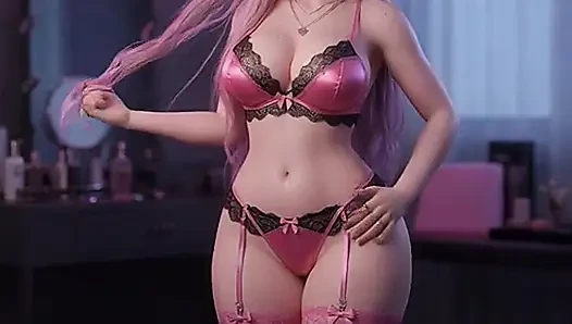 Kawaii 3D Pink Hair Girl Twerks & Strips in Pink Lingerie - Realistic Render