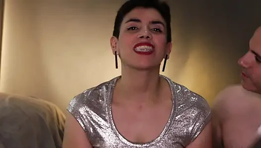 Cum Mouthful Dripping on Silver Shirt