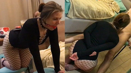 An obedient, hot MILF with a big butt serves her master and becomes a piece of human furniture - Lovessie